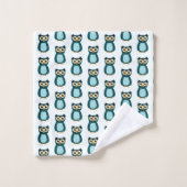 Blue Owl Illustration Badhandtuch Set (Waschlappen)