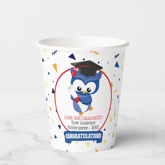Blue Owl Kindergarten Abschluss 8 oz Paper Cup Pappbecher (Rückseite)
