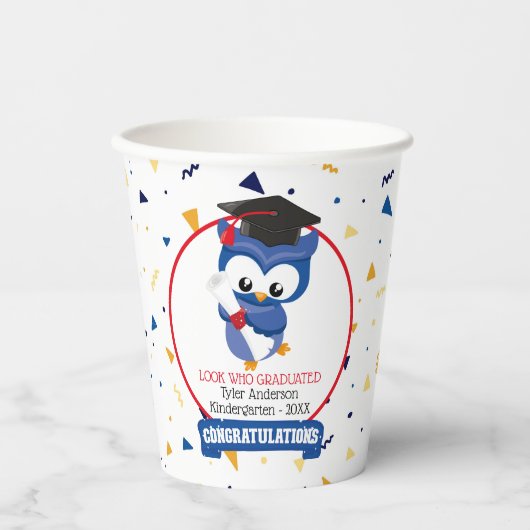 Blue Owl Kindergarten Abschluss 8 oz Paper Cup Pappbecher (Vorderseite)