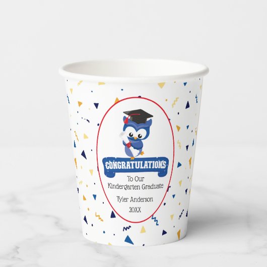 Blue Owl Kindergarten Abschluss 8 oz Paper Cup Pappbecher (Rückseite)