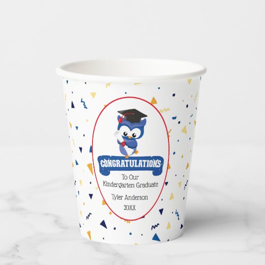 Blue Owl Kindergarten Abschluss 8 oz Paper Cup Pappbecher (Vorderseite)