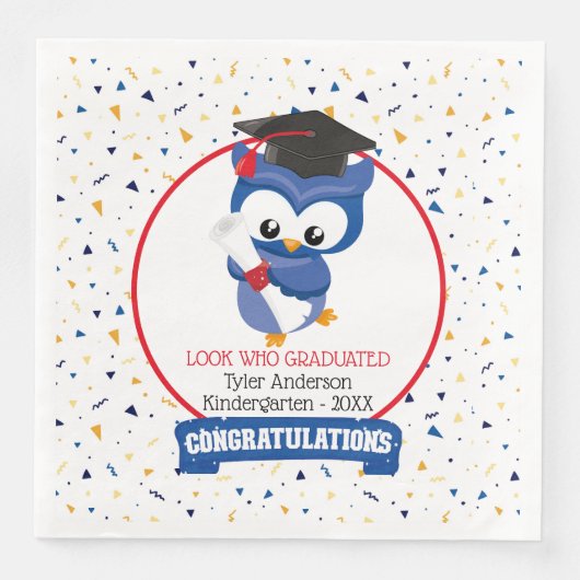 Blue Owl Kindergarten Abschluss Napkin Serviette (Vorderseite)