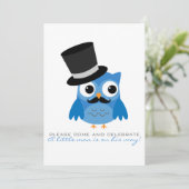 Blue Owl mit Mustache Baby Dusche Einladung (Stehend Vorderseite)
