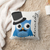 Blue Owl mit Mustache und Top Hat Pillow Kissen (Decke)