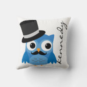 Blue Owl mit Mustache und Top Hat Pillow Kissen (Rückseite)