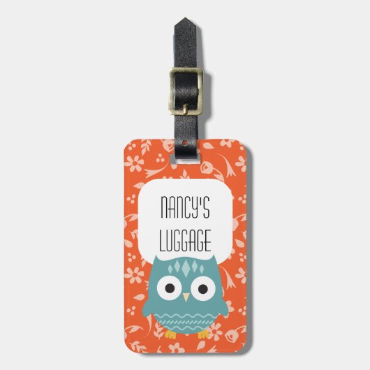 Blue Owl Niedlich Woodland Animal Lugtag Gepäckanhänger (Vorderseite vertikal)