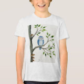 Blue owl on a tree branch Tri-Blend shirt (Vorderseite)