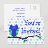 Blue Owl Postcard Kinderdusche Einladungen (Vorne/Hinten)