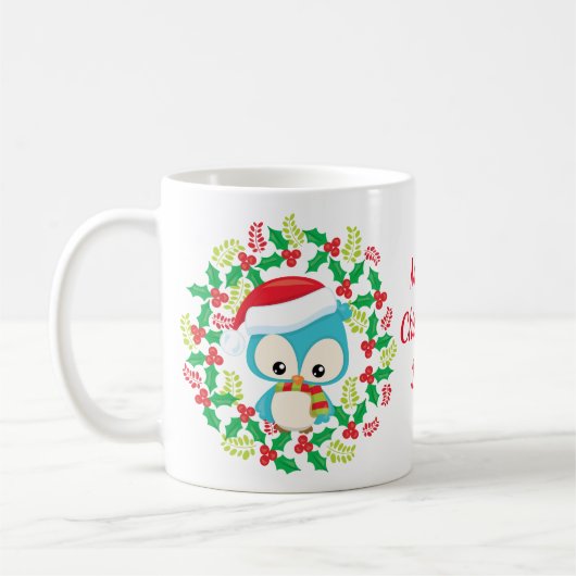 Blue Owl Santa Hat Christmas Wreath Kaffeetasse (Links)