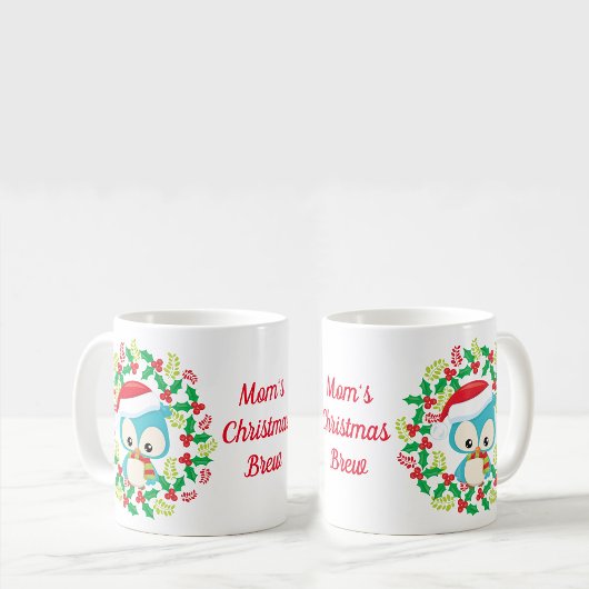 Blue Owl Santa Hat Christmas Wreath Kaffeetasse