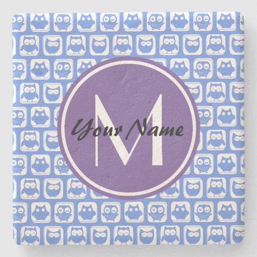 Blue Owls Custom Monogram Steinuntersetzer (Vorderseite)