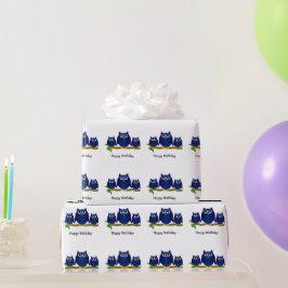 Blue Owls Design Birthday Gift Geschenkpapier