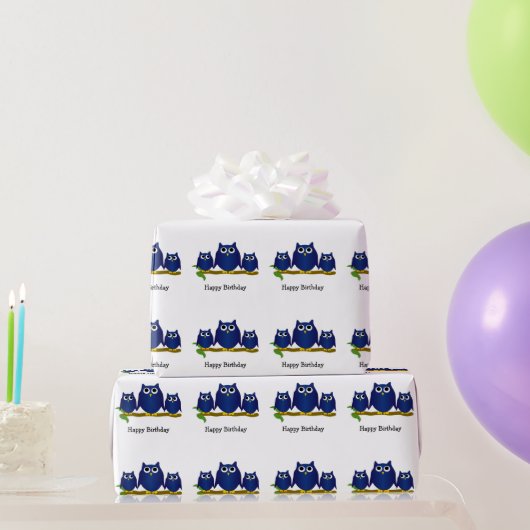 Blue Owls Design Birthday Gift Geschenkpapier (Partygeschenke)