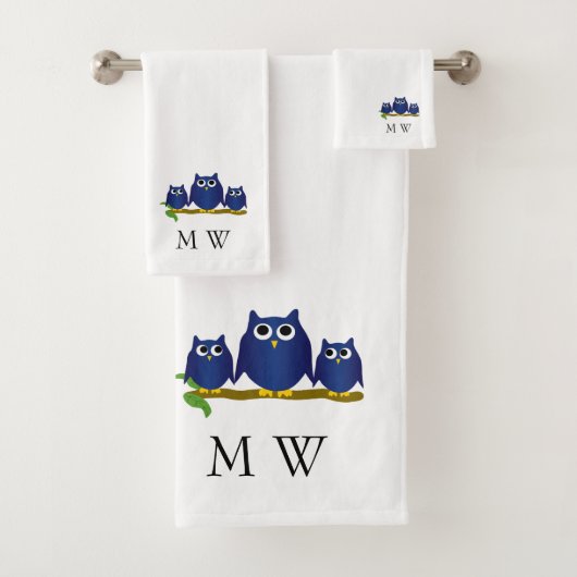 Blue Owls Design Monogrammed Badhandtuch Set (Insitu)