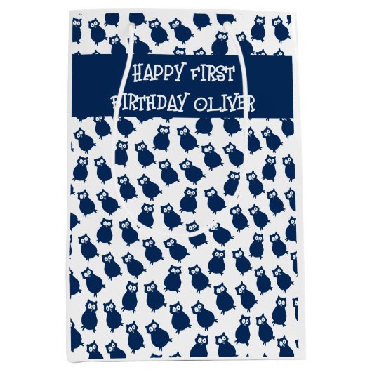 Blue Owls Geburtstagsparty Mittlere Geschenktüte (Vorderseite)