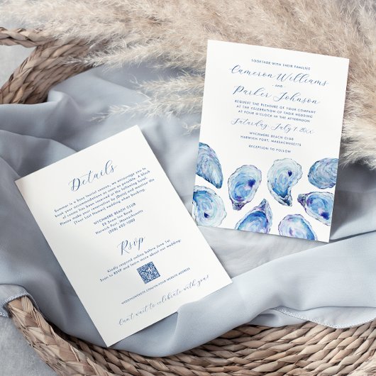 Blue Oyster Muschel All-in-One QR Code UAWG Weddin Einladung