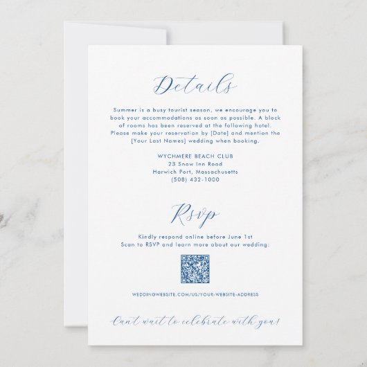 Blue Oyster Muschel All-in-One QR Code UAWG Weddin Einladung (Rückseite)