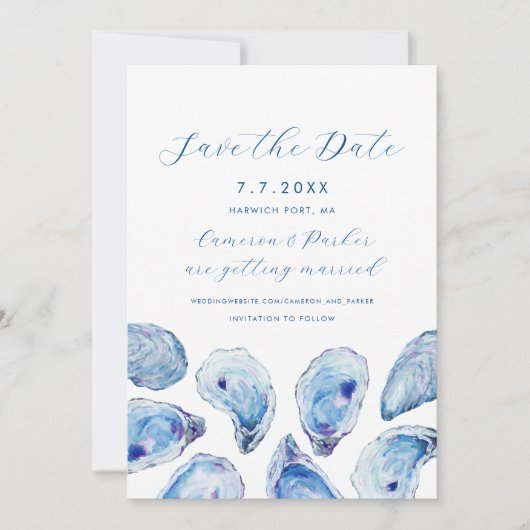 Blue Oyster Watercolor Wedding Save The Date (Vorderseite)