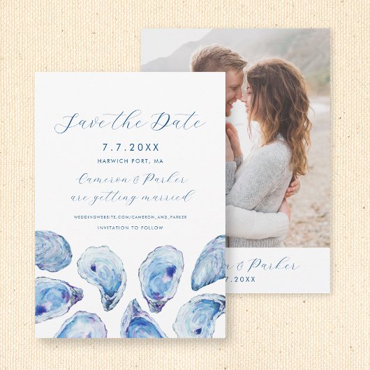 Blue Oyster Watercolor Wedding Save The Date