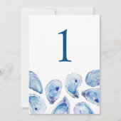 Blue Oyster Watercolor Wedding Tischnummer (Vorderseite)