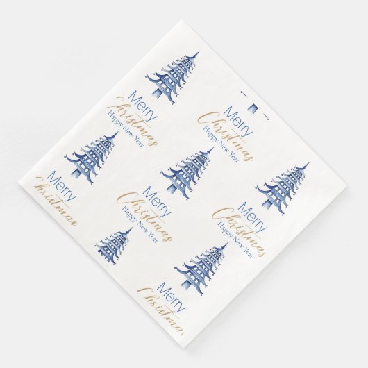 Blue Pagoda Weihnachtsbaum Muster Serviette (Ecke)
