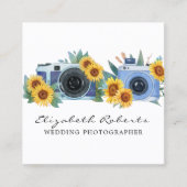 Blue Paint Camera Sunflower Wedding Fotograf Quadratische Visitenkarte (Vorderseite)