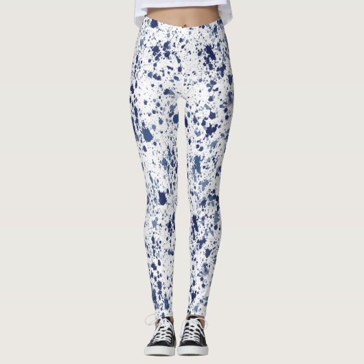 Blue Paint Splash And Splatter Pattern Leggings (Vorderseite)