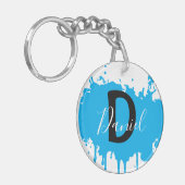 Blue Paint Splash Monogram Keychain Personalized Schlüsselanhänger (Vorderseite links)