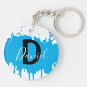 Blue Paint Splash Monogram Keychain Personalized Schlüsselanhänger (Rückseite)
