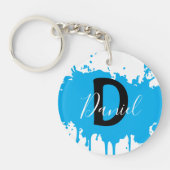 Blue Paint Splash Monogram Keychain Personalized Schlüsselanhänger (Vorderseite)