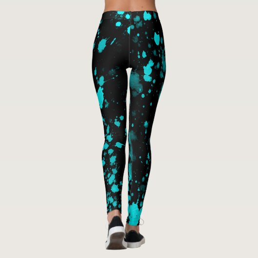 Blue Paint Spritzer auf Schwarzen Leggings (Rückseite)