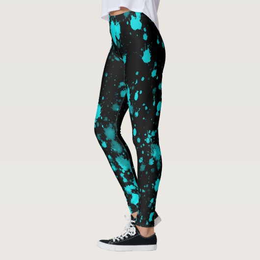 Blue Paint Spritzer auf Schwarzen Leggings (Links)