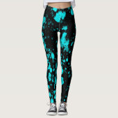 Blue Paint Spritzer auf Schwarzen Leggings (Vorderseite)