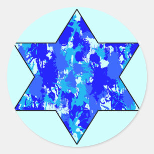 Blue Paint Spritzer Jewish Star Runder Aufkleber