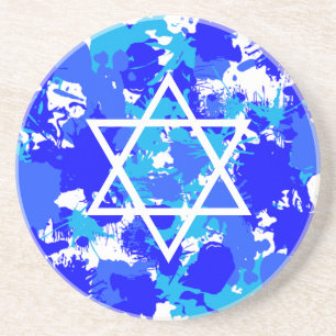 Blue Paint Spritzer Jewish Star Sandstein Untersetzer