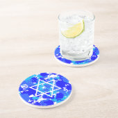 Blue Paint Spritzer Jewish Star Sandstein Untersetzer (Seite)