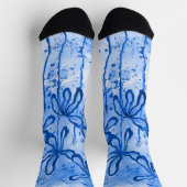 Blue Paint Spritzer & Lilies Socken (Oben)