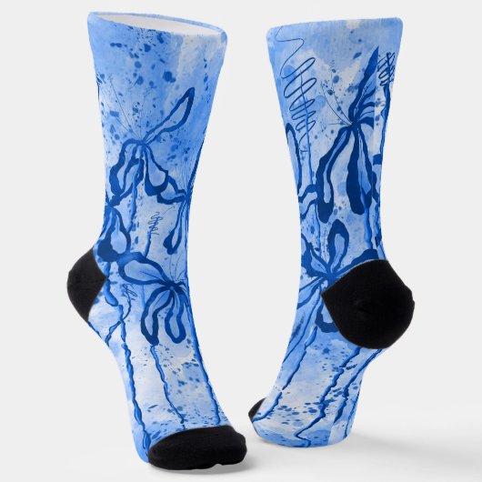 Blue Paint Spritzer & Lilies Socken (Gewinkelt)