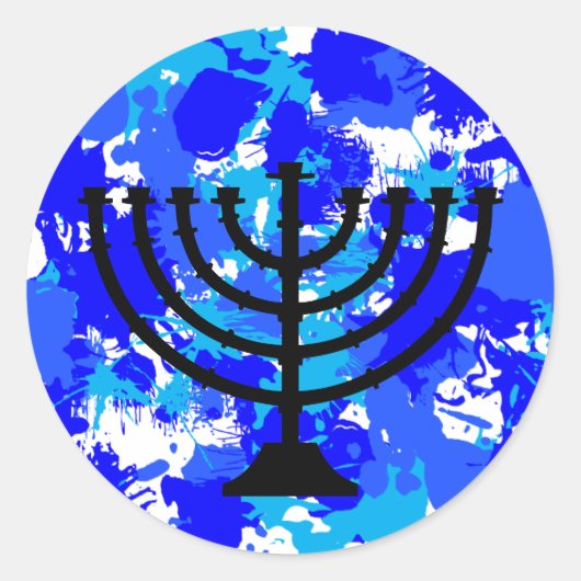Blue Paint Spritzer Menorah Runder Aufkleber (Vorderseite)