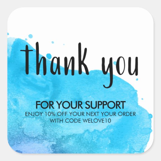 Blue Paint Spritzer Small Business Discount Quadratischer Aufkleber (Vorderseite)