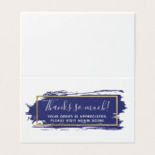 Blue Paint Stroke & Modern Gold Dankeschön Card (Außenseite Aufgefaltet)