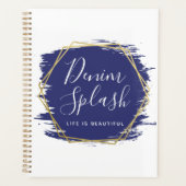 Blue Paint Stroke & Modern Gold Geometric Chic Planer (Vorderseite)