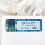 Blue Painted Antique Door Wedding Address Label (Insitu)