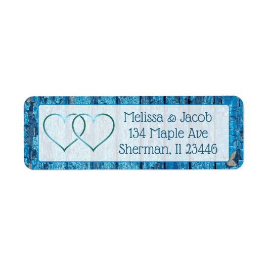 Blue Painted Distressed Wood Wedding Address Label (Vorne)