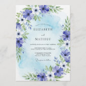 Blue Painterly Bloom Wedding Einladung (Vorderseite)