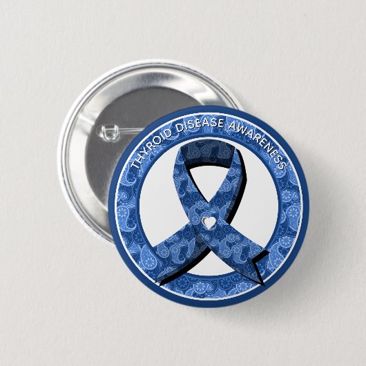 Blue Paisley Awareness Blue Ribbon Button (Vorne & Hinten)