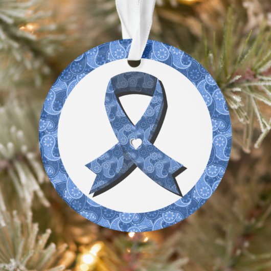 Blue Paisley Awareness Ribbon White Heart Ornament (Baum)