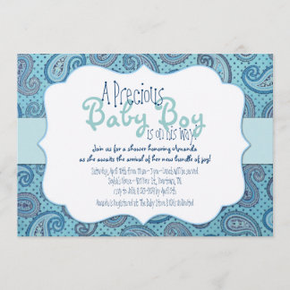 Blue Paisley Baby Boy Dusche Einladung