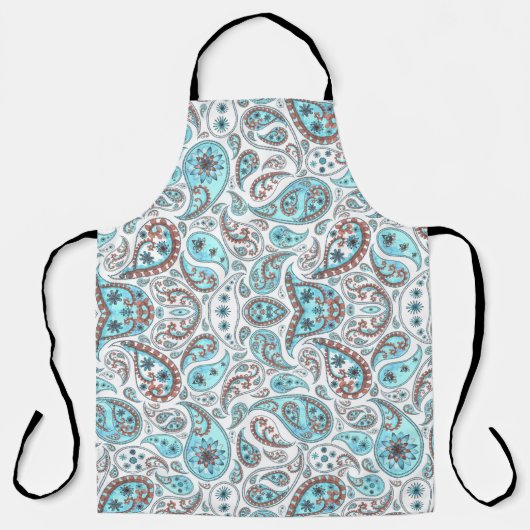 Blue Paisley Boho Schürze (Vorderseite)