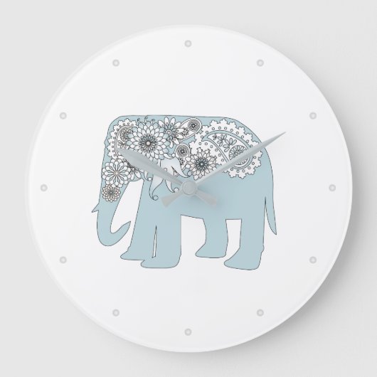 Blue Paisley Elephant Große Wanduhr (Vorderseite)